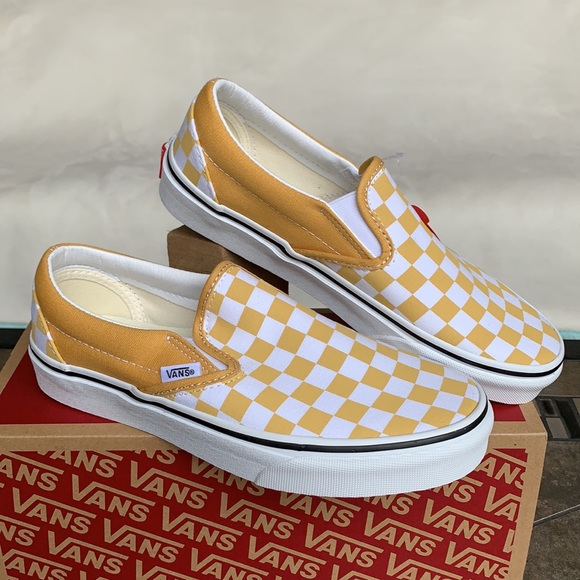 VANS CLASSIC SLIP ON CHECKERBOARD OCHRE/Trwht Men’ - Picture 1 of 12